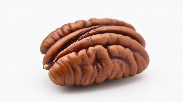 Close-up of Multiple Pecan Nuts Isolated on White Background Studio Shot