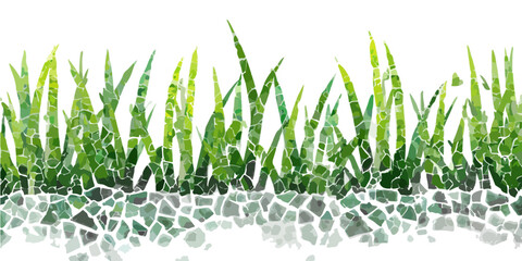 Obraz premium Ilustración de césped verde con textura de mosaico y fondo blanco, ideal para diseño transparente.