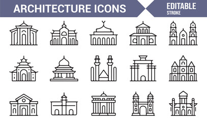 Architecture outline icons editable vector collection