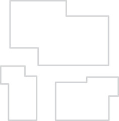 A minimalist composition of three abstract white geometric shapes set against a soft gray background.　The simple, flat design provides a contemporary aesthetic suitable for presentations