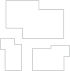 A minimalist composition of three abstract white geometric shapes set against a soft gray background.　The simple, flat design provides a contemporary aesthetic suitable for presentations