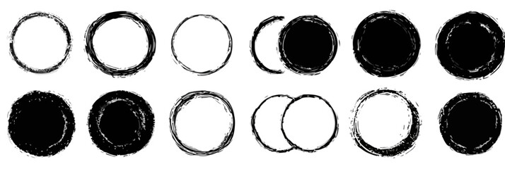 Cicli lunari stilizzati e disegnati a mano con texture grunge, rappresentazione di fasi celesti su sfondo trasparente.