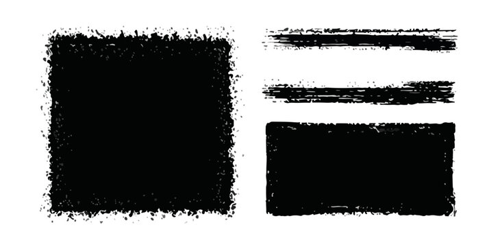 Collezione di forme astratte nere con texture grunge e bordi frastagliati su sfondo trasparente.