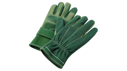 Green work gloves ready to use on transparent background