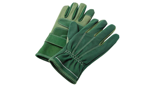 Green work gloves ready to use on transparent background
