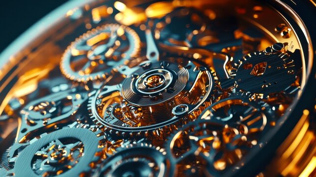 Close-up view of intricate watch gears showcasing precision engineering and mechanical craftsmanship in an elegant design