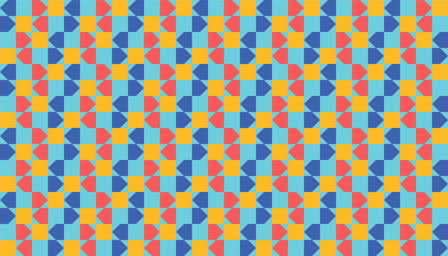 High-quality seamless vector backdrop featuring a colorful symmetrical house tessellation. Energetic pattern for real estate apps, community platforms, and playful digital wallpape