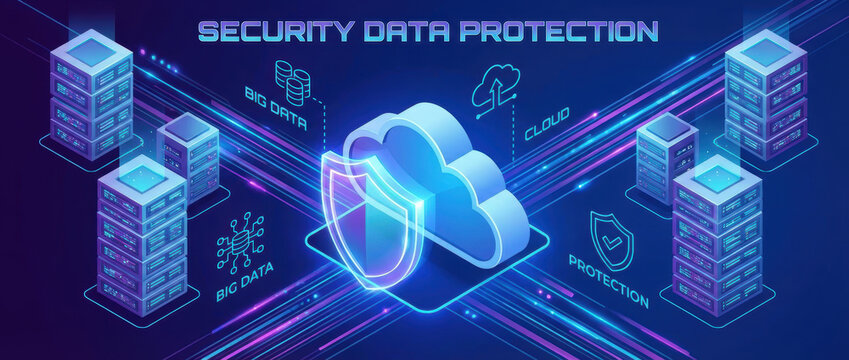 Networking securityconceptcyber datatechnologyprotectioninternetnetworkdigital cloud shield glowing server room data flow cybersecurity background Data protection and digital security concept
