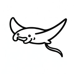 Cute simple outline drawing of a happy Manta Ray swimming underwater
