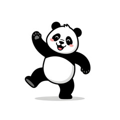 Obraz premium Cute cartoon panda bear dancing isolated on Transparent Background