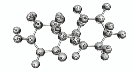Detailed 3D molecular structure model with metallic spheres and rods