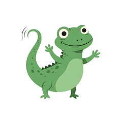 Obraz premium Fun green cartoon lizard character isolated on Transparent Background
