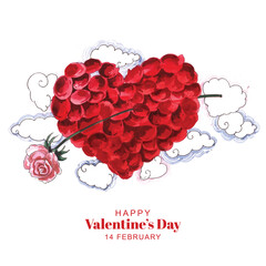 Artistic Watercolor Valentine&rsquo;s Day Heart Card with Roses and Clouds