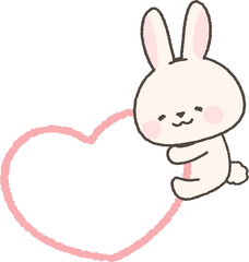 ハートに抱きつく白うさぎ