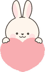 ハートの上から顔を出す白うさぎ