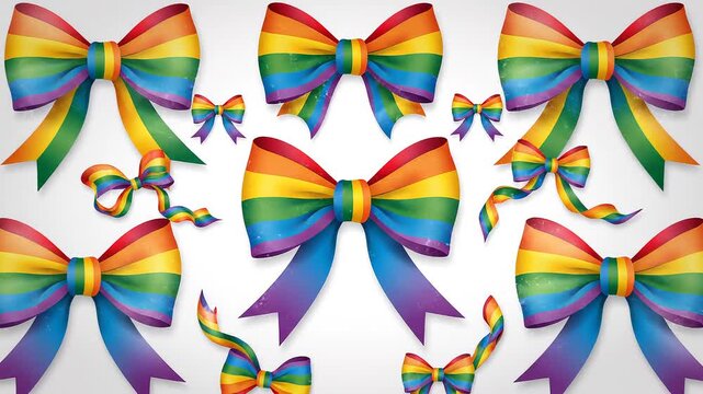 Celebrate Pride Month with Vibrant Rainbow Bows on a Clean White Background Design