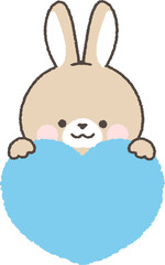 ハートの上から顔を出す茶色のうさぎ