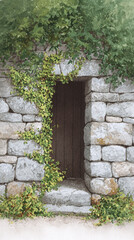 Charming Stone Entrance Surrounded by Lush Ivy: A Serene Gateway into Nature's Embrace