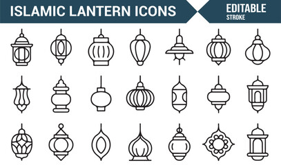 Naklejka premium Muslim festival lantern symbols editable vector set