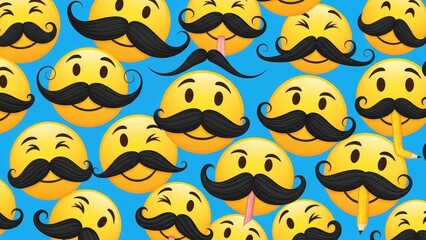 Seamless Pattern of Smiling Emoji Faces With Mustaches and Fun Accessories.jpg