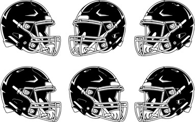 American Football Helmet Icon Set (Black & White)