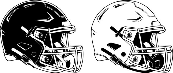 American Football Helmet Icon Set (Black & White)