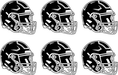 American Football Helmet Icon Set (Black & White)
