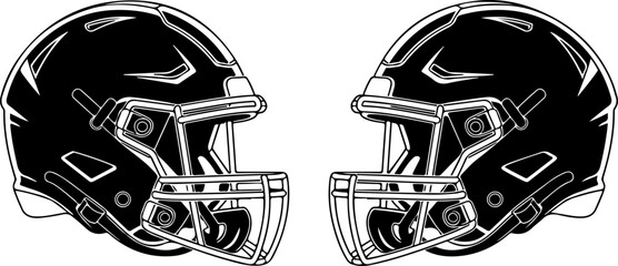 American Football Helmet Icon Set (Black & White)