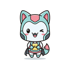 Obraz premium Cartoon character wearing fox costume and holding ai shield