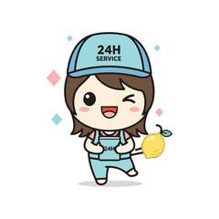 Obraz premium Cartoon character providing 24 hour service with lemon