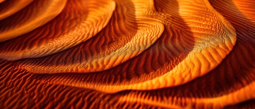 Landscape orange sand dune groove curve wave flow move by wind under sunset light.