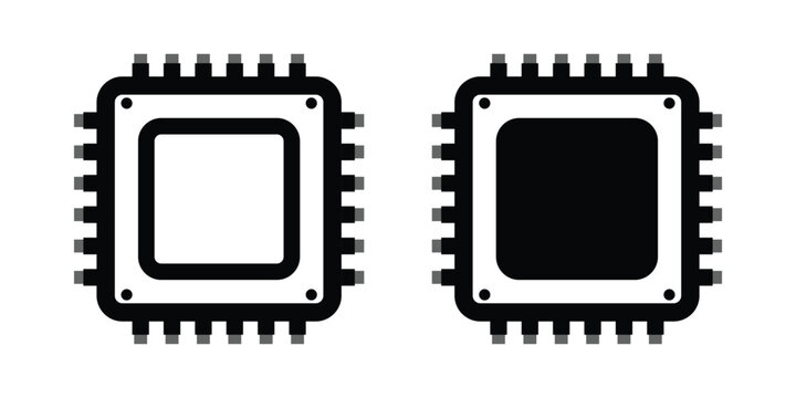 Microchip processor icon set for computer technology and semiconductor design, vector illustration.