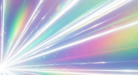 Obraz premium Abstract rainbow light streaks bursting from a bright core against a soft pastel background, energetic and vibrant.