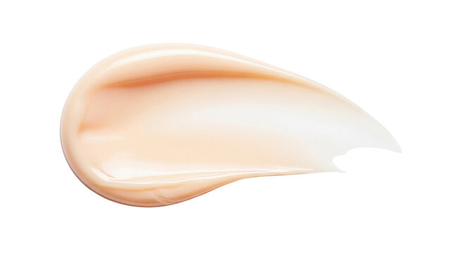 Light peach cosmetic cream smear, liquid foundation swatch, skincare product texture isolated on white