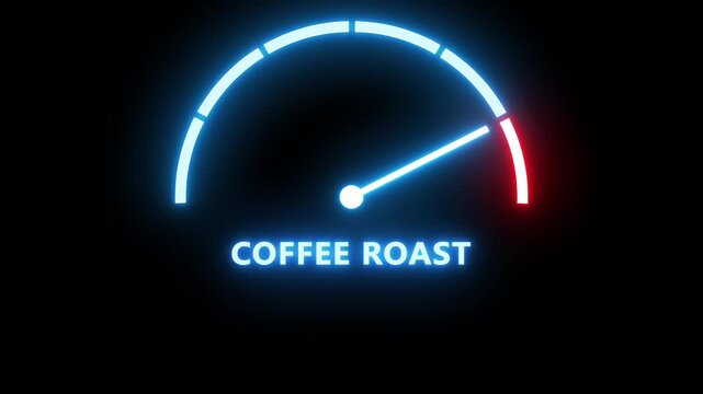 Coffee roast level on measure scale. Instrument scale with arrow. Colorful infographic gauge element.