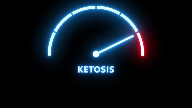 Ketosis level on measure scale. Instrument scale with arrow. Colorful infographic gauge element. Ketosis is a metabolic state