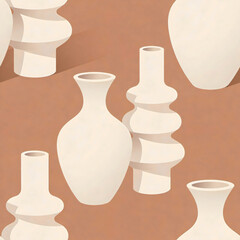 Minimalist white ceramic vases on a brown background