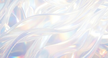 Abstract background of flowing, iridescent translucent waves with subtle color reflections