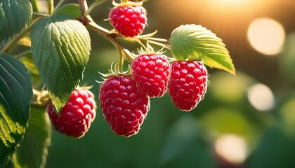 Ripe Raspberries On A Vine