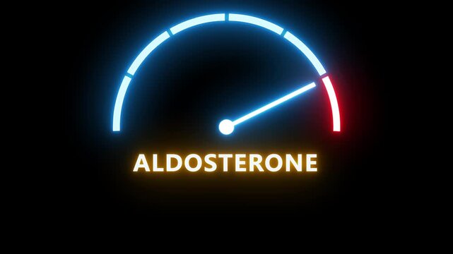 Abstract meter with scale reading high level of aldosterone.