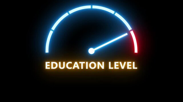 Education level speedometer gauge with low, medium and high levels.