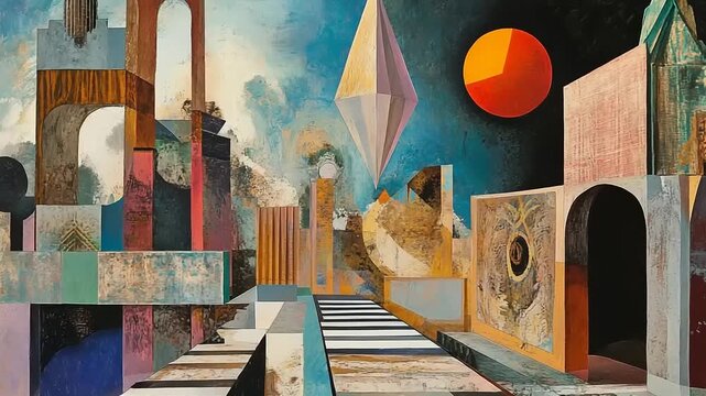 Surrealist Artistic Animation with Geometric Shapes.