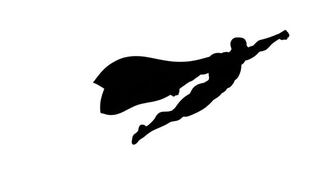 Black silhouette of a flying superhero side view video