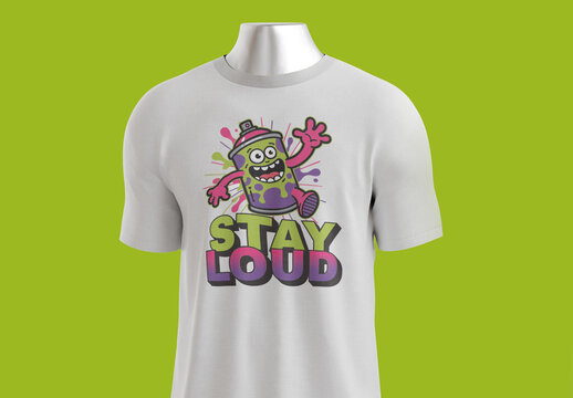 Stay Loud Cartoon Spray Can Graphic Tshirt Design Illustration