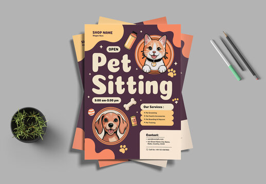 Pet Care And Grooming Flyer Design With Illustration