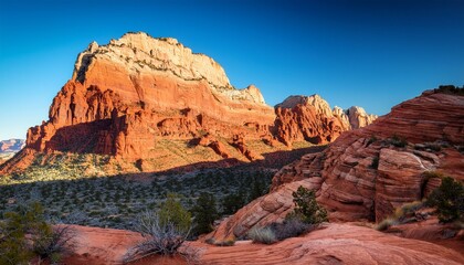 Naklejka premium Crimson Cliffs Merrimac Monitor Buttes Dominate Red Rock Travel Outdoor
