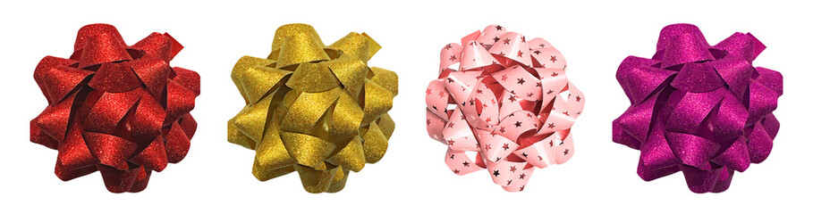 Gift Bow Ribbon Set, Isolated Decorative Isolated Photo Foil Coquette Style For Flyer Birthday...