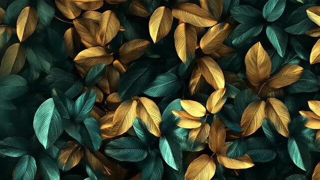 Closeup of green and yellow leaves pattern.
