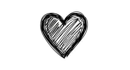 Hand drawn black scribble heart illustration on grey background