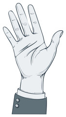 Obraz premium An open hand wearing a glove raised upwards in greeting or signaling a stop gesture